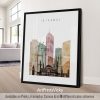 Art print featuring a stylized cityscape of Istanbul with notable buildings and landmarks.