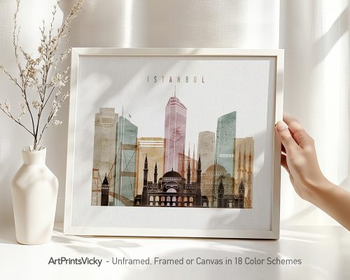 Art print of Istanbul featuring various architectural landmarks in a stylized design.