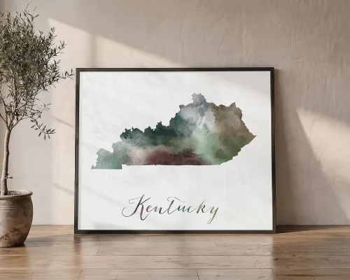 Kentucky Charm Earthy Watercolor Map Wall Art | ArtPrintsVicky