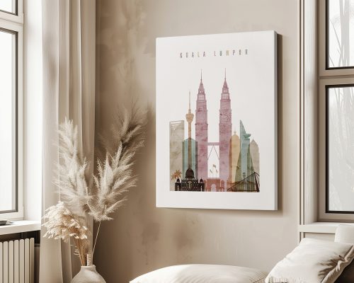 Artistic representation of Kuala Lumpur skyline featuring iconic buildings and landmarks.