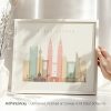 Art print featuring a stylized cityscape of Kuala Lumpur with notable buildings and landmarks.
