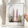 Art print featuring a stylized illustration of Kuala Lumpur's skyline with the Petronas Towers.