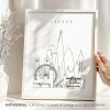 Line art illustration of London's skyline featuring notable landmarks in a minimalist style.