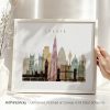 Art print of a London cityscape featuring iconic landmarks in a framed display.