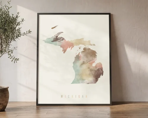 Michigan Map Poster in Warm Pastels | ArtPrintsVicky