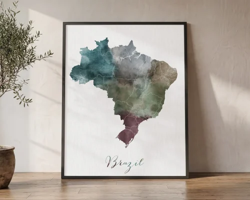 My Brazil Journey Watercolor Map Poster | ArtPrintsVicky
