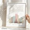 Art print of a New Orleans city map with stylized buildings and landmarks in soft colors.