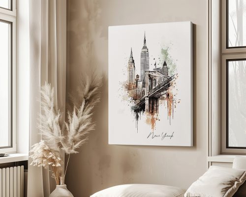 New York Drawing watercolor poster, available as unframed, framed and canvas prints, second photo by ArtPrintsVicky