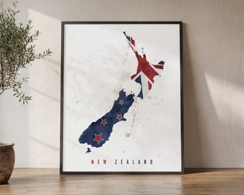 New Zealand Map Flag Print Nz Wall Art | ArtPrintsVicky