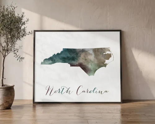 North Carolina Beauty Watercolor Map Poster | ArtPrintsVicky