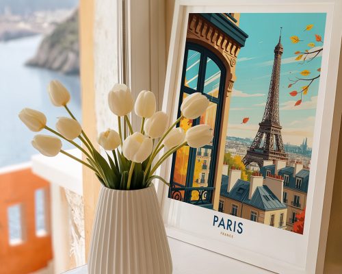 Alternative view of Paris Travel Poster Vintage Eiffel Tower Wall Art