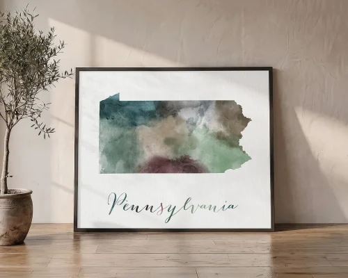 Pennsylvania Pride Watercolor Map Art Print | ArtPrintsVicky