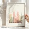 Art print of Prague featuring stylized buildings and towers in pastel colors.