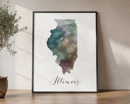 Prairie State Poster Illinois Watercolor Map | ArtPrintsVicky