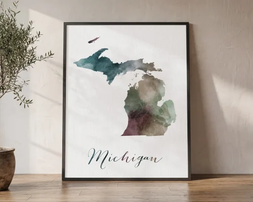 Pure Michigan Watercolor Map Poster | ArtPrintsVicky