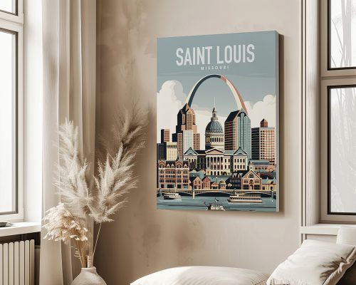 Illustration of Saint Louis, Missouri, featuring the Gateway Arch and city skyline.