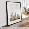 Art print of a San Francisco map with a stylized city skyline and landmarks.