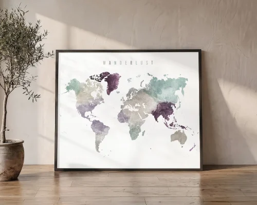Serene Journeys Cool Pastel World Map Poster | ArtPrintsVicky