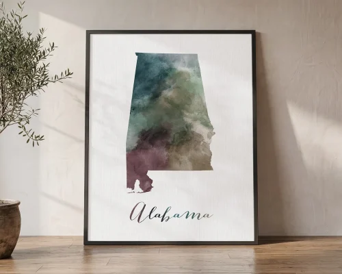 Sweet Home Alabama Watercolor Map Poster | ArtPrintsVicky