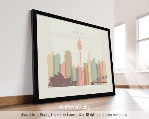 Stylized illustration of Sydney's skyline featuring the Sydney Opera House and Sydney Tower.