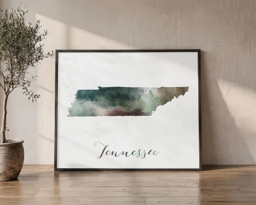 Tennessee Treasures Earthy Watercolor Map Print | ArtPrintsVicky
