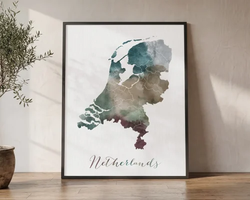The Netherlands in Earthy Hues Map Art Print | ArtPrintsVicky