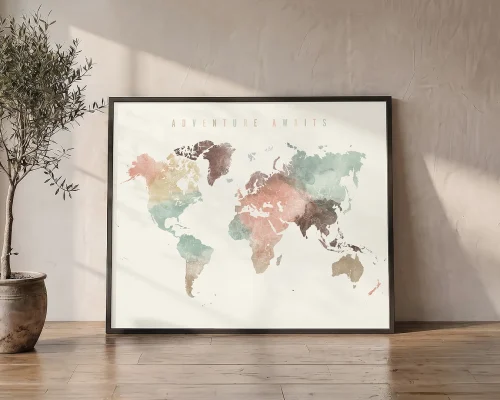 The World in Warm Hues a Pastel Map Poster | ArtPrintsVicky