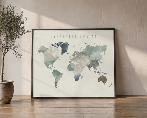 The World Map Earth Tones Watercolor Poster | ArtPrintsVicky