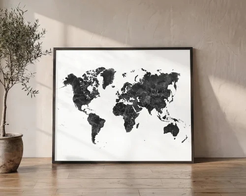 Timeless Travel Black White World Map Poster | ArtPrintsVicky