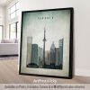 Art print of Toronto skyline featuring iconic buildings and the CN Tower in a minimalist design.