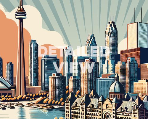 Illustration of Toronto's skyline featuring the CN Tower and various buildings.