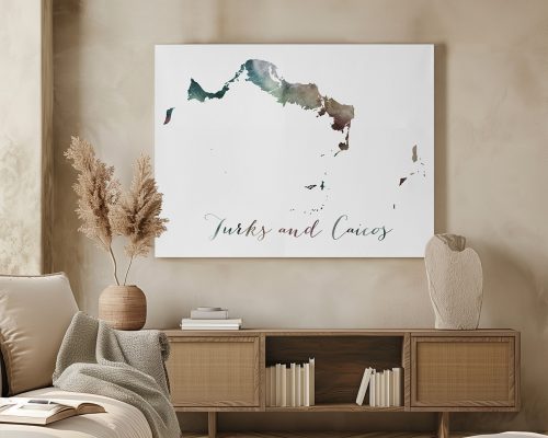 Artistic representation of the Turks and Caicos Islands with the text 'Turks and Caicos'.