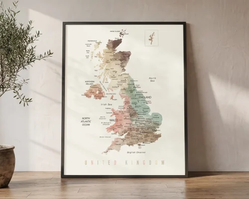 Uk Map Poster Pastel Tones Detailed and Decorative | ArtPrintsVicky