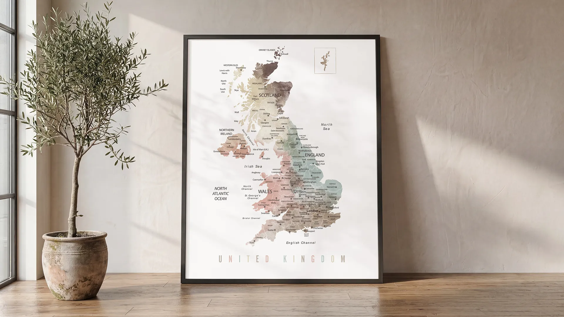 United Kingdom Map Poster in Soft Pastels | ArtPrintsVicky