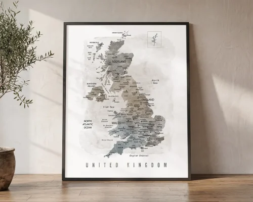 United Kingdom Map Print in Watercolour | ArtPrintsVicky