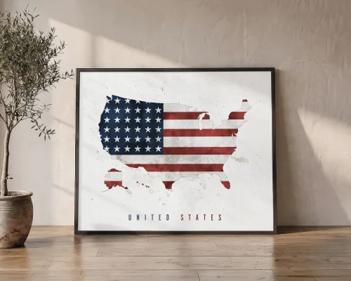 United States Map American Flag Art Print | ArtPrintsVicky