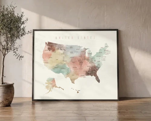 United States Serenity Pastel Watercolor Map | ArtPrintsVicky