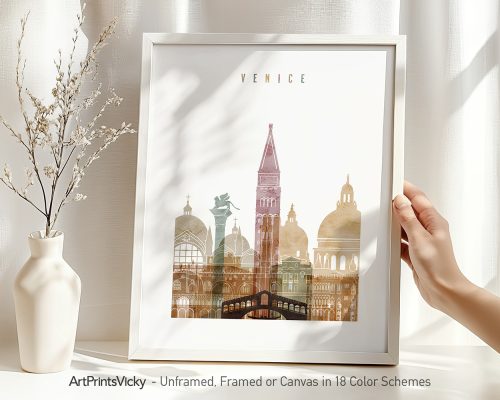 Art print of Venice featuring architectural landmarks in a soft color palette.