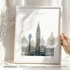 Art print featuring a stylized cityscape of Venice with notable landmarks in a minimalist design.