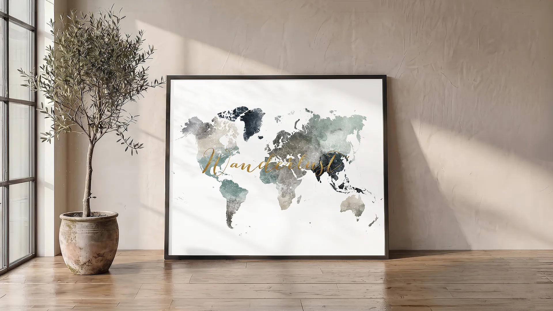 Wanderlust Awakens Cool Tones World Map Poster | ArtPrintsVicky