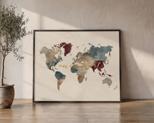 Wanderlust in Earth Tones World Map Poster | ArtPrintsVicky