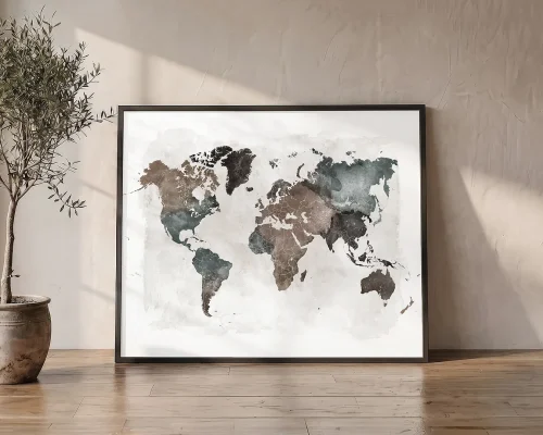 Watercolor World Map Poster in Rich Colors | ArtPrintsVicky