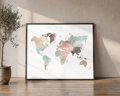 Whispers of the World Soft Pastel Map Poster | ArtPrintsVicky
