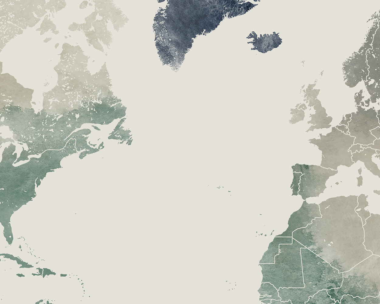A world map featuring muted colors and abstract design elements, showing continents and oceans.