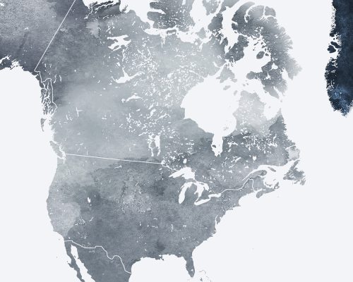 Map of North America with a textured gray design and minimal color contrast.