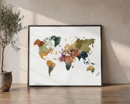 World Map Wall Art Print in Bold Watercolors | ArtPrintsVicky