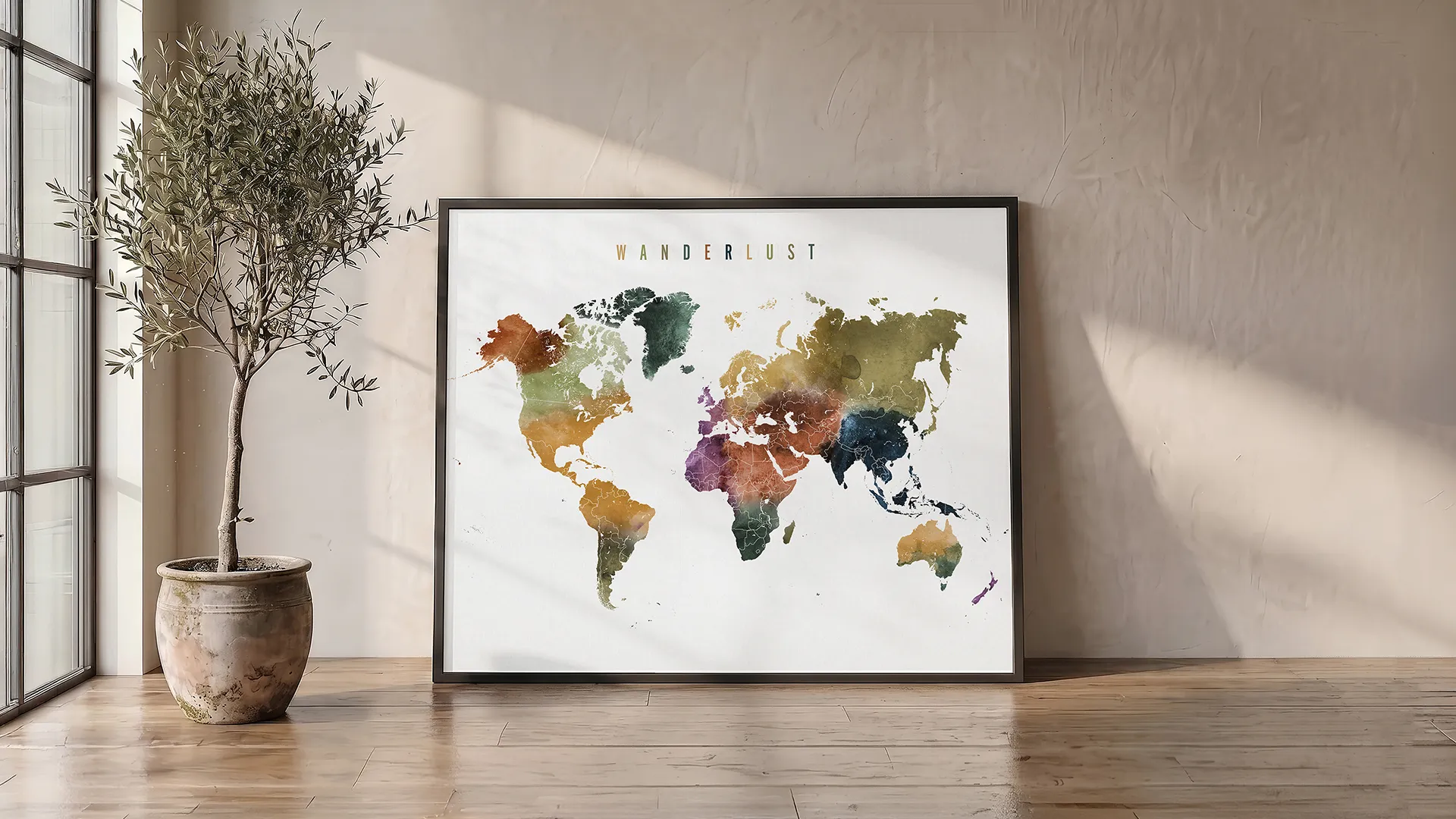 World of Wanderlust Vibrant Watercolor 3 Map Print | ArtPrintsVicky