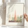 Art print of York featuring notable buildings and a stylized skyline in soft colors.
