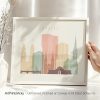 Art print of Zurich cityscape featuring various buildings in pastel colors.