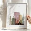 Art print of Zurich cityscape featuring buildings and landmarks in muted colors.